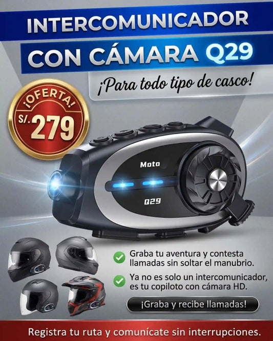 INTERCOMUNICADOR PARA CASCO Q29 CON CÁMARA HD