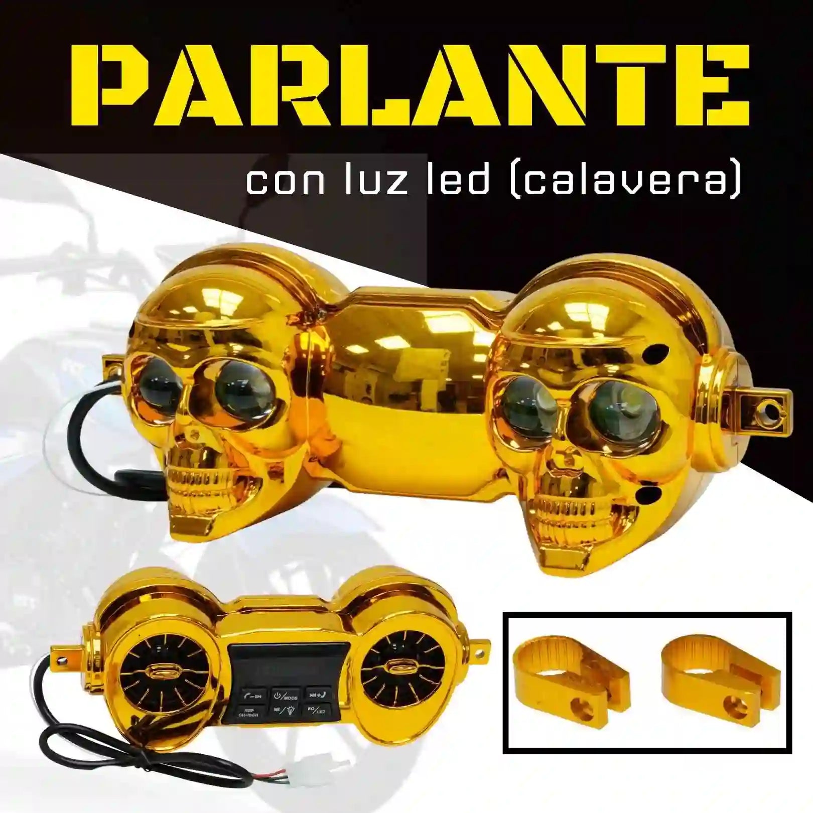 PARLANTE CALAVERA PARA MOTO CON LUZ LED F-RU – Rueda Turbo