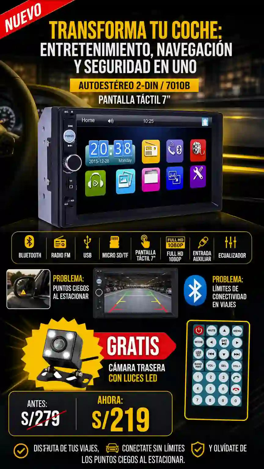 STEREO TÁCTIL 7" HD + CÁMARA DE RETROCESO GRATIS