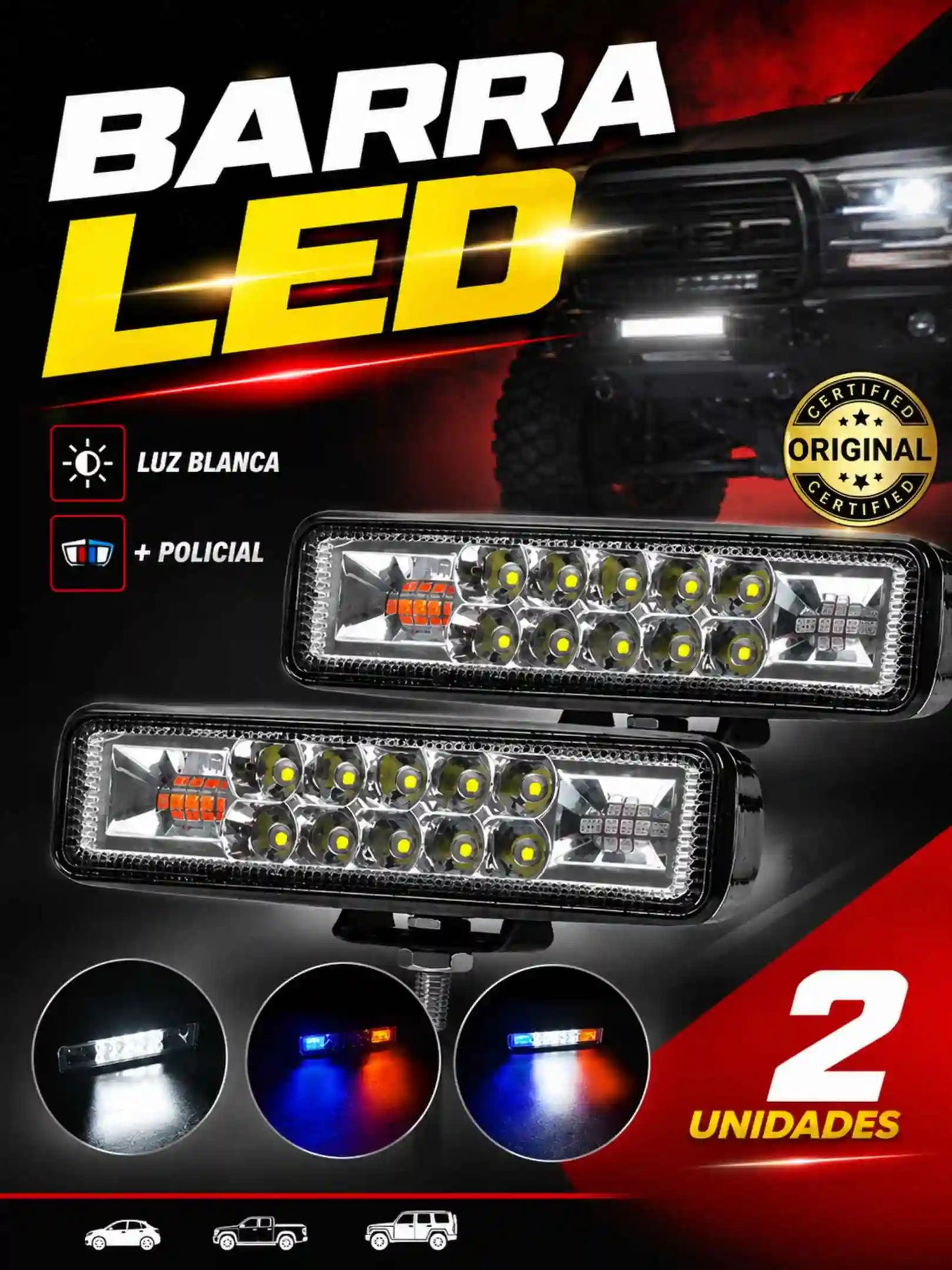 BARRA LED DE 6 PULGADAS (luz blanca fija con efecto policial)
