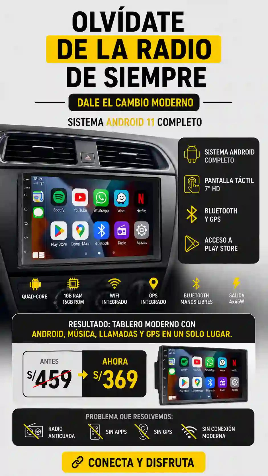 AUTORADIO TÁCTIL 7 PULGADAS CON ANDROID