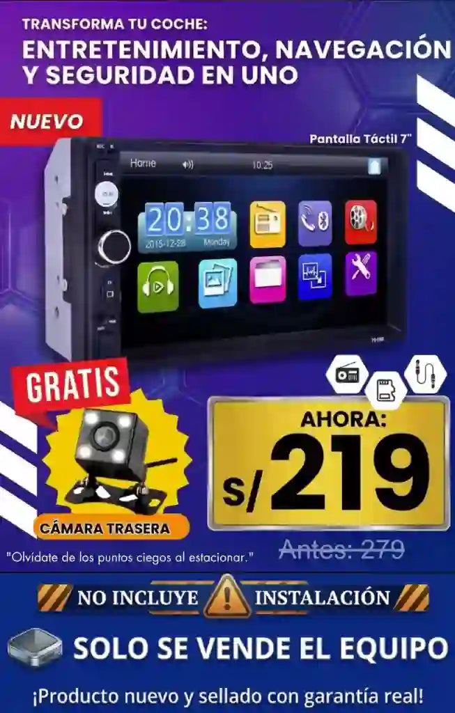 AUTORADIO TACTIL  DE 7¨+ CÁMARA (LLAMADAS/MUSICA/VIDEOS/+)