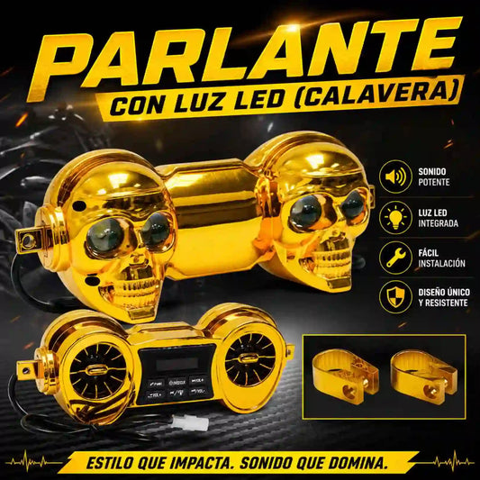 PARLANTE CALAVERA PARA MOTO CON LUZ LED.